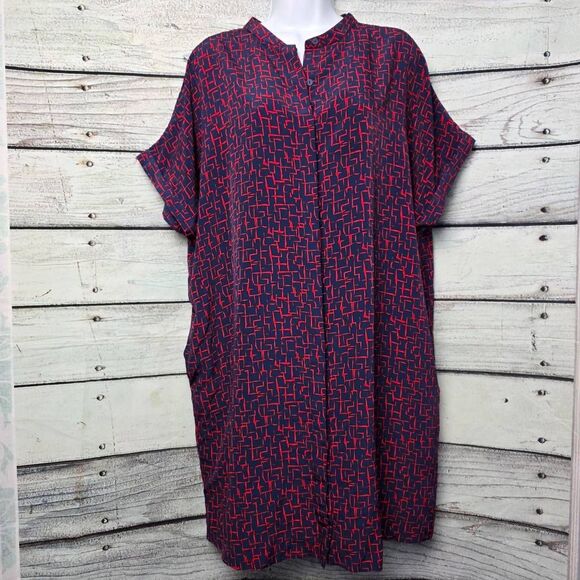 Prologue Navy Red Abstract Print Shirt Dress M - Picture 1 of 9